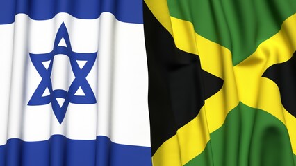 Flags of Israel and JAMAICA with realistic cloth texture