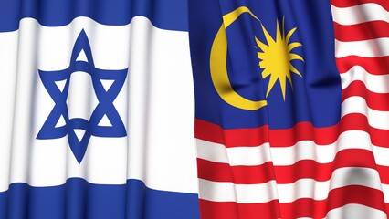 Flags of Israel and MALAYSIA with realistic cloth texture