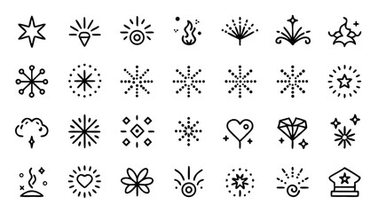 Fireworks Line Icon Set Vector Pictograms Featuring Colorful Fireworks for Major Events