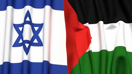 Flags of Israel and Palestine4k with realistic cloth texture