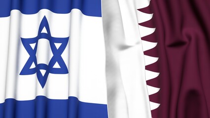 Flags of Israel and QATAR with realistic cloth texture