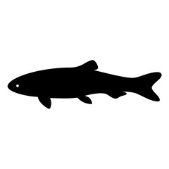 kuhli loach fish vector silhouette icon, black and white illustration of fish.