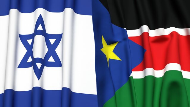 Flags of Israel and SOUTH SUDAN with realistic cloth texture