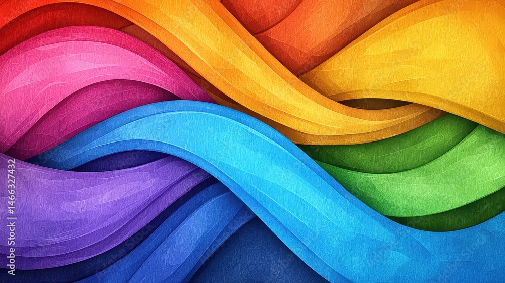 Poster abstract rainbow colored wave pattern background. vibrant spectrum of colors in a textured, flowing 