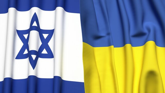 Flags of Israel and UKRAINE with realistic cloth texture - Powered by Adobe