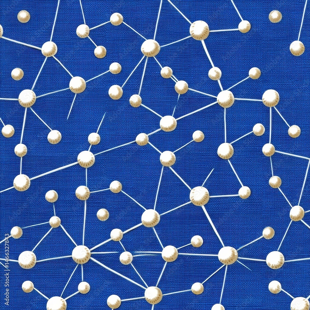 Poster abstract digital network illustration featuring interconnected nodes and lines on a blue background.