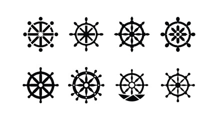 A set of ship wheel design, doodle, Icon, steering wheel, vector illustration on white background