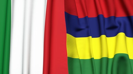 Fototapeta premium Flags of ITALY and MAURITIUS with realistic cloth texture
