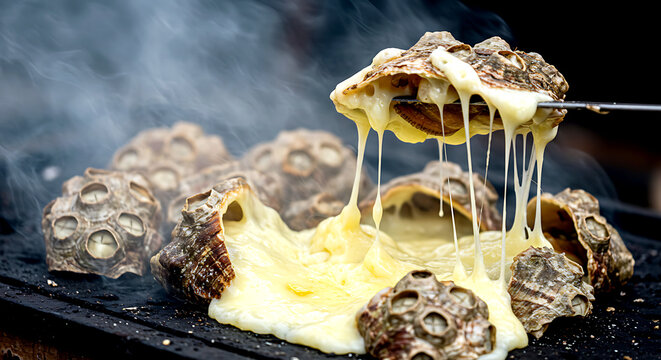 Chilean Picoroco giant barnacles baked with cheese