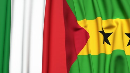Flags of ITALY and SAO TOME with realistic cloth texture