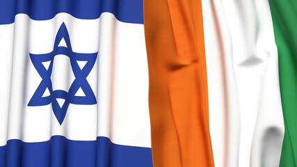 Flags of IVORY COAST and Israel with realistic cloth texture