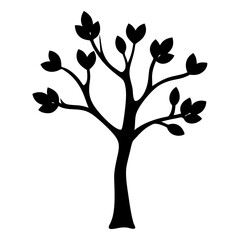 magnolia tree vector silhouette icon, black and white illustration of trees.