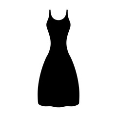 midi dress vector silhouette icon, black and white illustration of clothing.