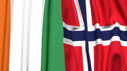 Flags of IVORY COAST and NORWAY with realistic cloth texture