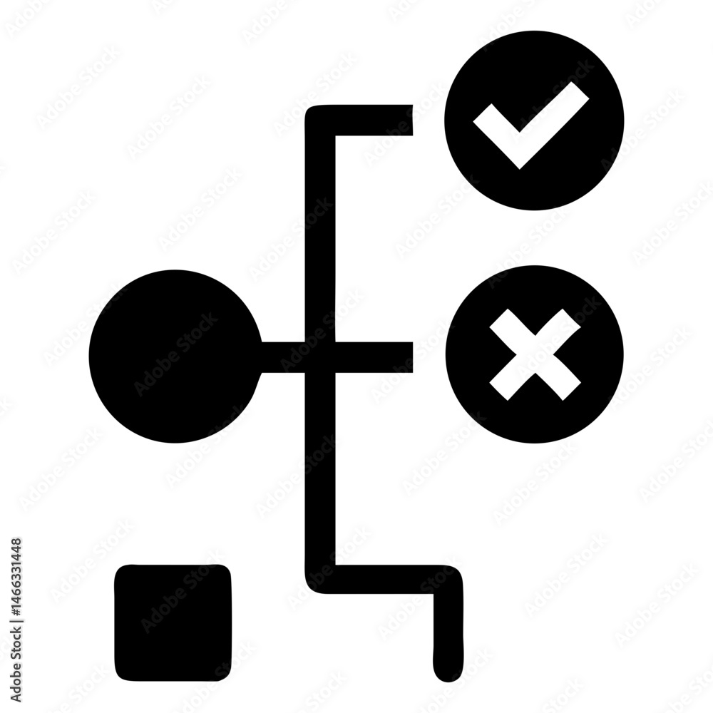 Aufkleber decision tree diagram with check mark and x mark for process flow chart and decision making analysis