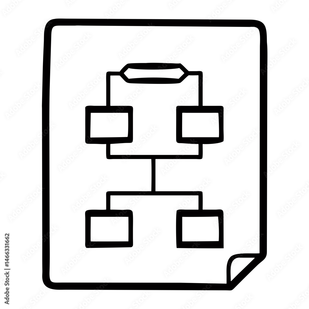 Poster flowchart diagram on paper for business process and organization structure visualization and plannin
