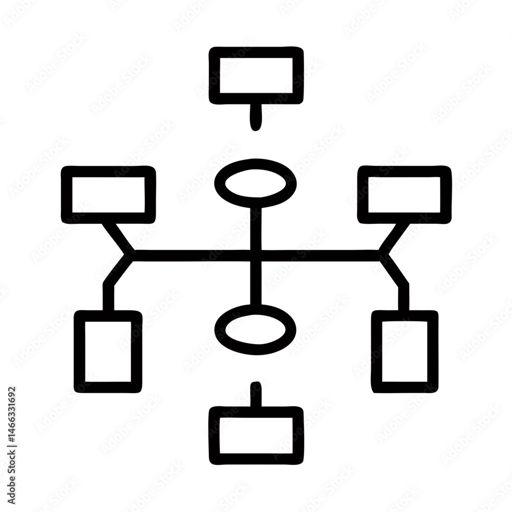 Poster diagram illustration of a network structure showing connections and relationships in a system design