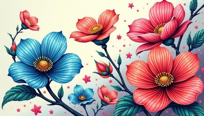Intricate line art blossoms, continuous print, geometric, pattern