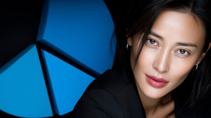 Confident Asian Female Executive Posing Elegantly against a Vibrant Background for Professional and Business Use