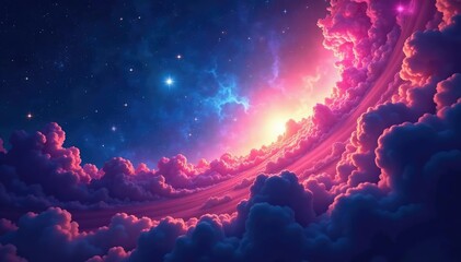 Obraz premium Mystical swirling nebulae paint a vibrant, ethereal night sky Celestial bodies gleam with otherworldly light , universe, abstract