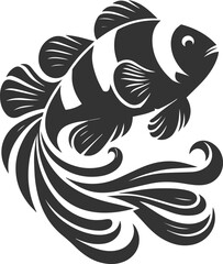 Vector silhouette of a clown fish black drawing