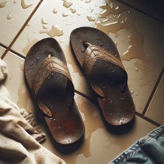 wet slippers on floor