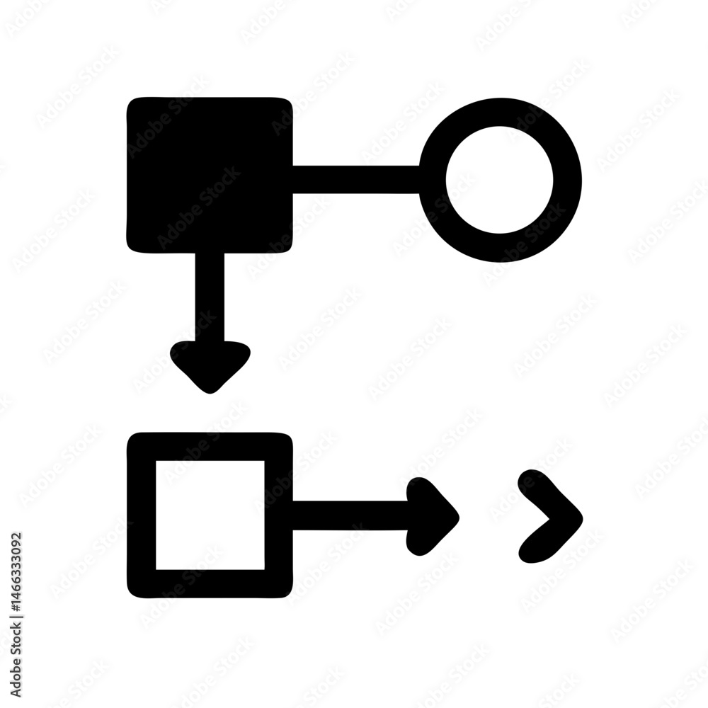 Poster flowchart diagram icon for data process visualization and workflow design in black and white illustr