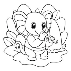 Obraz premium Elephant Playing a Flute Under a Waterfall