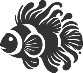 Vector silhouette of a clown fish black drawing
