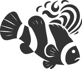 Vector silhouette of a clown fish black drawing
