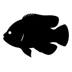 oscar fish vector silhouette icon, black and white illustration of fish.