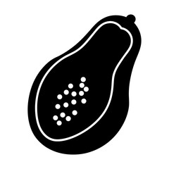 papaya vector silhouette icon, black and white illustration of fruits.