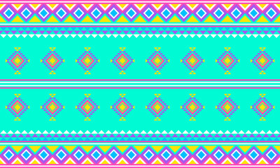 Colorful Tribal Geometric Seamless Pattern Neon Boho Aztec Ethnic Textile Design