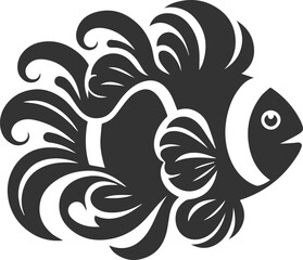 Vector silhouette of a clown fish black drawing