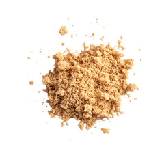 Pile of light brown Muscovado sugar on a transparent background, unrefined cane sugar with molasses, used in baking and cooking