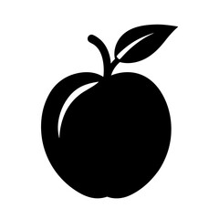 peach vector silhouette icon, black and white illustration of fruits.