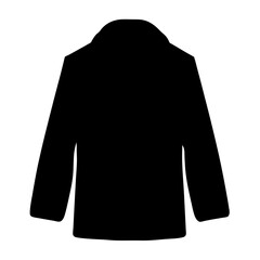 peacoat vector silhouette icon, black and white illustration of clothing.