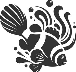 Obraz premium Vector silhouette of a clown fish black drawing