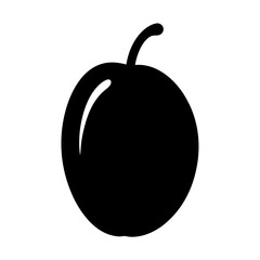 plum vector silhouette icon, black and white illustration of fruits.