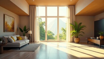 Obraz premium Sunlight streams through a large skylight, illuminating a bright interior , open, architecture, clean