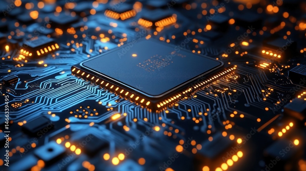 Poster close-up of a modern computer microprocessor and circuit board
