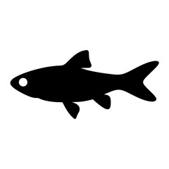 rummy nose tetra fish vector silhouette icon, black and white illustration of fish.