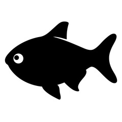 rummy nose tetra fish vector silhouette icon, black and white illustration of fish.