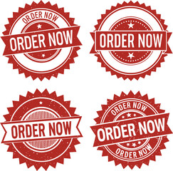 Obraz premium Order Now Stamp Icon. Red Retro Style Urgent Call to Action Label.