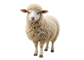 A sheep stands looking forward, isolated on transparent background, livestock, agriculture, farm animal.