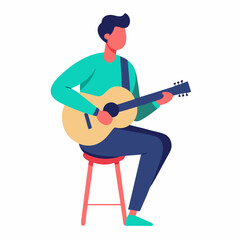 Fototapeta premium Man playing guitar vector on white background.
