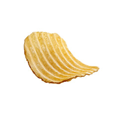 Single rippled potato chip on a transparent background, closeup studio shot showcasing texture and detail for snack food and unhealthy eating concepts