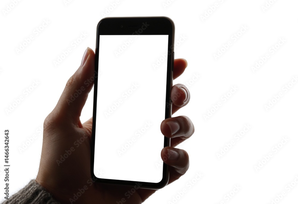 Poster Mobile phone mockup in hands, screen mock up Blank empty display isolated on white background