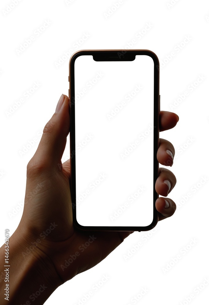 Poster Mobile phone mockup in hands, screen mock up Blank empty display isolated on white background