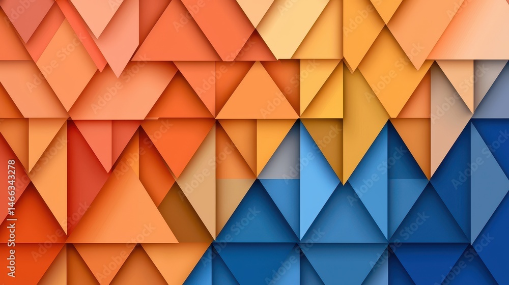Poster abstract background with a geometric pattern of warm and cool toned triangles. the color palette tra